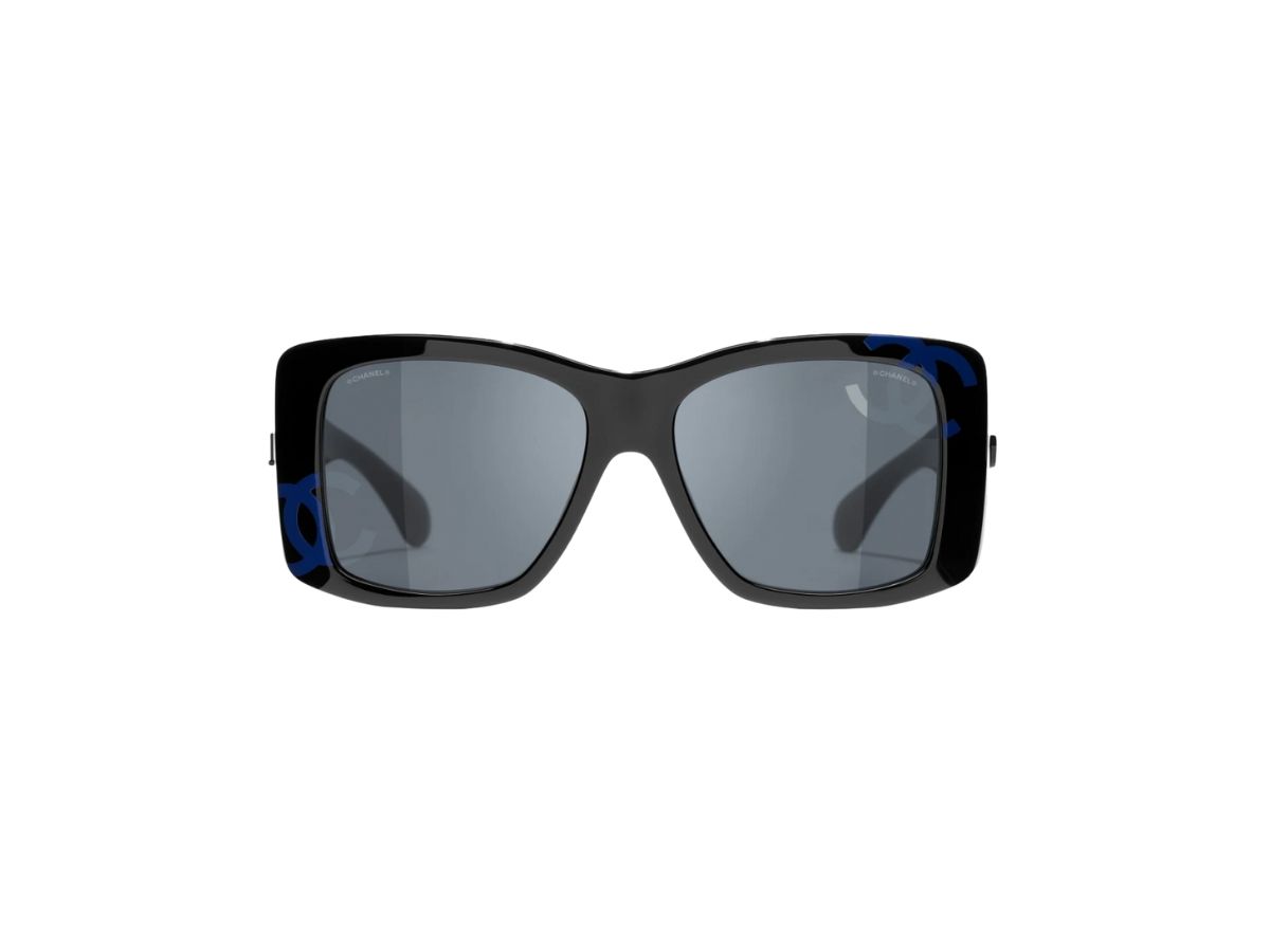 Chanel Chanel Square Sunglasses In Acetate Black And Blue With Gray Lenses