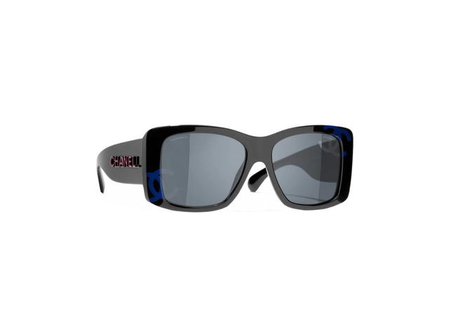Chanel Chanel Square Sunglasses In Acetate Black And Blue With Gray Lenses - view 2