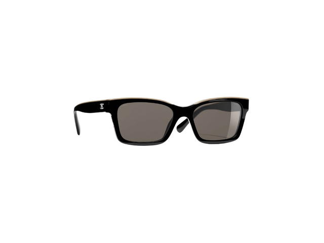 Chanel Chanel Square Sunglasses In Acetate Black And Beige With Brown Lenses - view 2