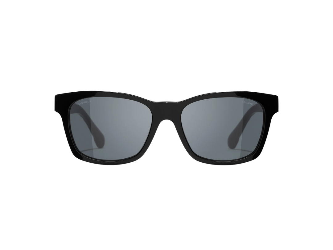 Chanel Chanel Square Sunglasses In Black Acetate Frame-CC Logo Quilted Detail With Gray Polarized Lenses