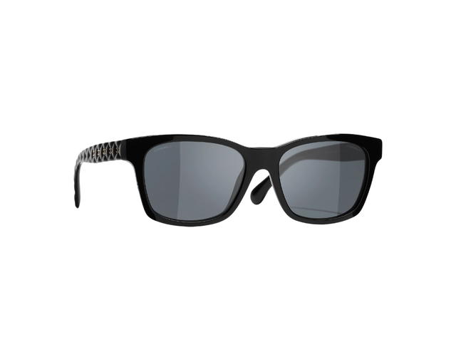Chanel Chanel Square Sunglasses In Black Acetate Frame-CC Logo Quilted Detail With Gray Polarized Lenses - view 2