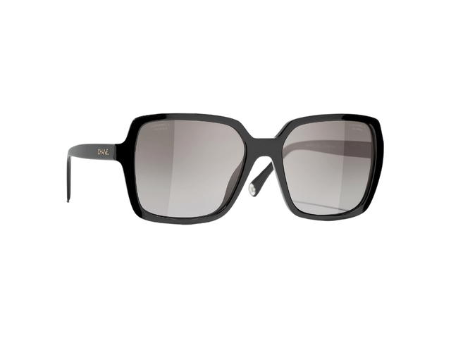Chanel Chanel Square Sunglasses In Black Acetate Frame-Gold Lettering With Grey Lenses - view 1