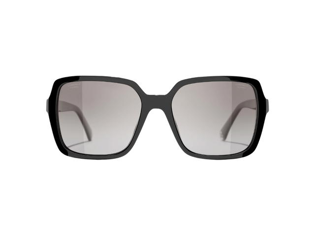 Chanel Chanel Square Sunglasses In Black Acetate Frame-Gold Lettering With Grey Lenses - view 2