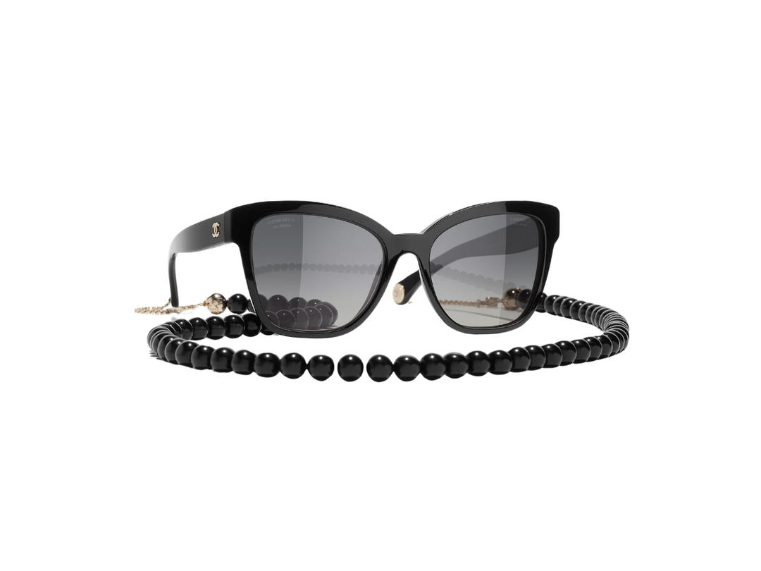 Chanel Chanel Square Sunglasses In Black Acetate Frame-Strap With Mirror Lenses