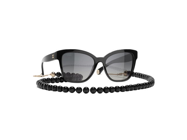 Chanel Chanel Square Sunglasses In Black Acetate Frame-Strap With Mirror Lenses - view 1