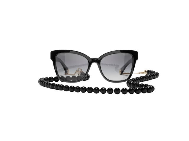 Chanel Chanel Square Sunglasses In Black Acetate Frame-Strap With Mirror Lenses - view 2