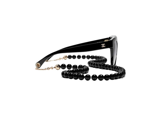 Chanel Chanel Square Sunglasses In Black Acetate Frame-Strap With Mirror Lenses - view 3
