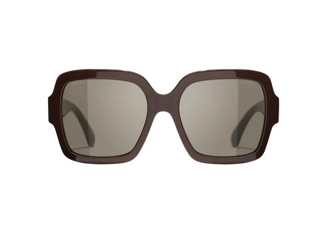 Chanel Chanel Square Sunglasses In Brown Acetate Frame-Gold Heart CC Logo With Brown Lenses - view 2