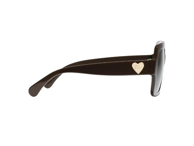 Chanel Chanel Square Sunglasses In Brown Acetate Frame-Gold Heart CC Logo With Brown Lenses - view 3