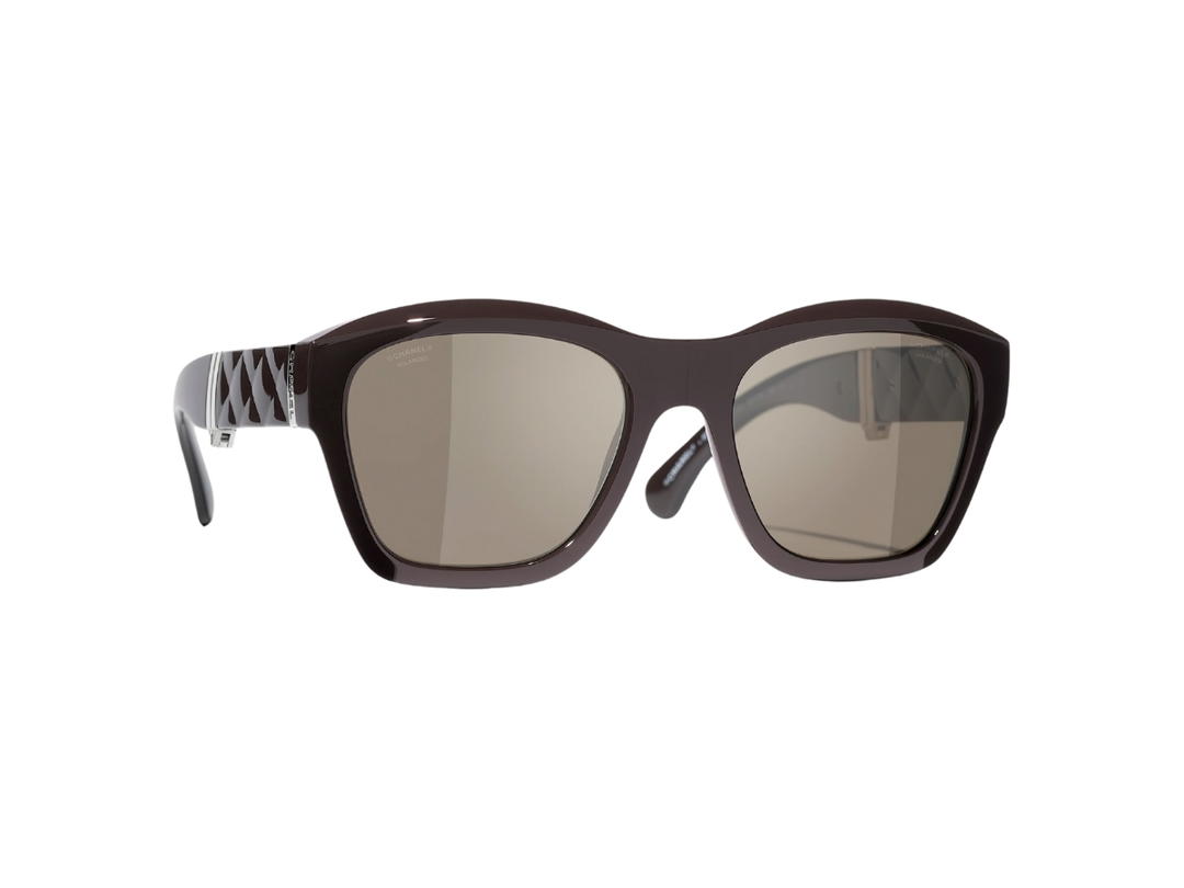 Chanel Chanel Square Sunglasses In Brown Acetate-Silver Hinged Frame With Brown Lenses