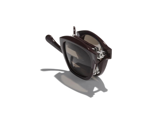 Chanel Chanel Square Sunglasses In Brown Acetate-Silver Hinged Frame With Brown Lenses - view 4