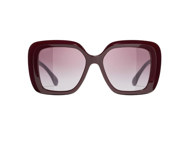 Chanel Chanel Square Sunglasses In Burgundy Acetate Frame-Burgundy Heart CC Logo-Mirror Pocket With Mirror Lenses - view 2
