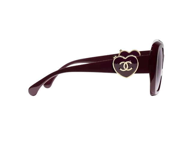 Chanel Chanel Square Sunglasses In Burgundy Acetate Frame-Burgundy Heart CC Logo-Mirror Pocket With Mirror Lenses - view 3