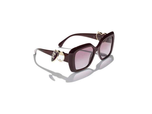 Chanel Chanel Square Sunglasses In Burgundy Acetate Frame-Burgundy Heart CC Logo-Mirror Pocket With Mirror Lenses - view 4