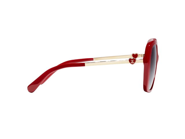 Chanel Chanel Square Sunglasses In Red-Gold Acetate-Metal Frame-Red Heart CC Logo With Mirror Lenses - view 3