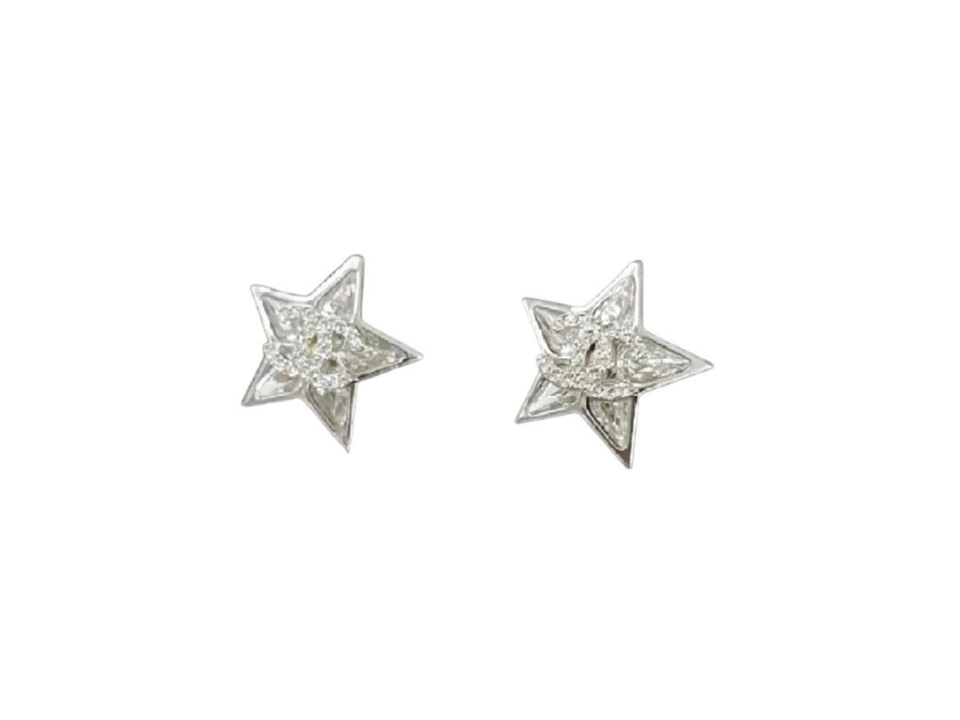 Chanel Chanel Star With CC Earrings In Metal Silver Crystal