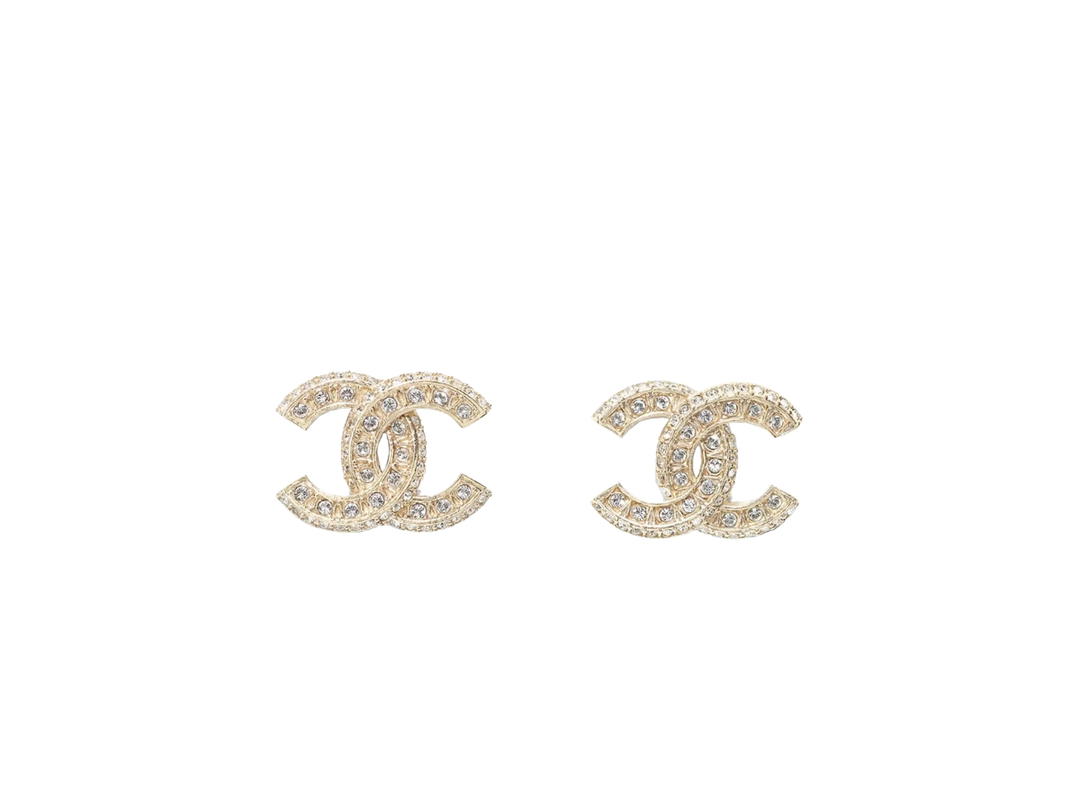 Chanel Chanel Stud Drop Earrings In Crystal CC Logo Gold