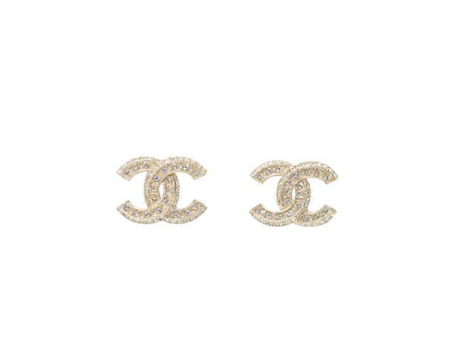 Chanel Chanel Stud Drop Earrings In Crystal CC Logo Gold - view 1