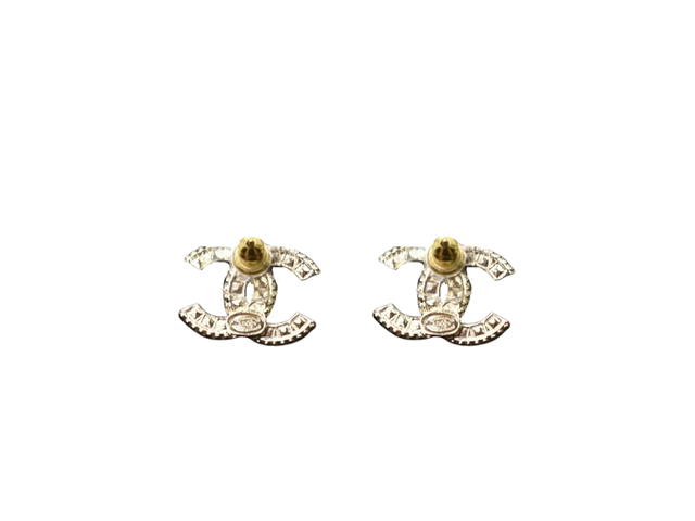 Chanel Chanel Stud Drop Earrings In Crystal CC Logo Gold - view 2