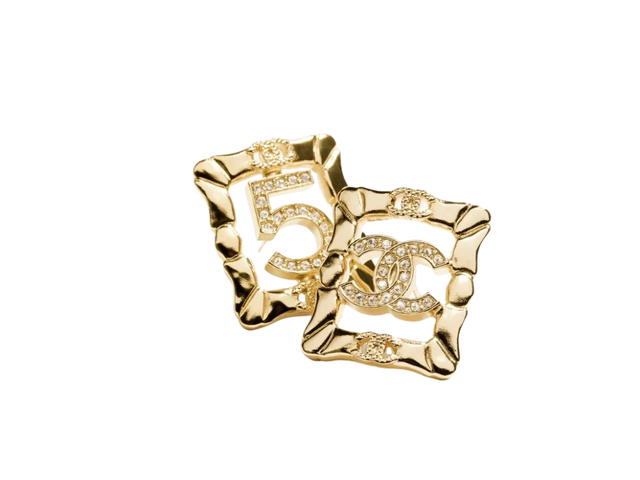 Chanel Chanel Stud Earrings In CC-No.5 With Gold Metal Diamantés Crystal - view 2