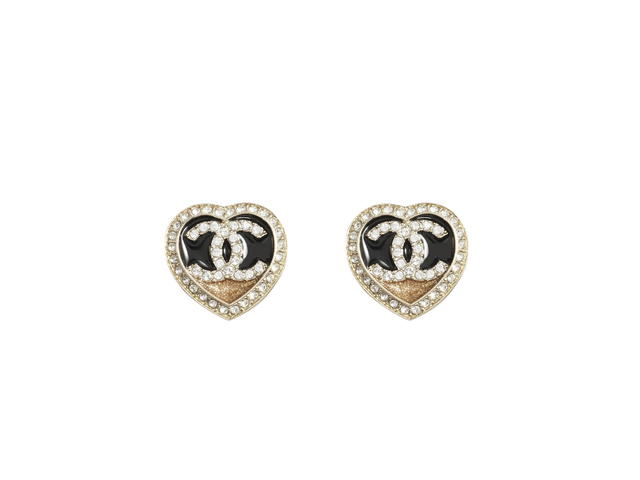 Chanel Chanel Stud Earrings In Gold Black Dark Gold and Crystal - view 1