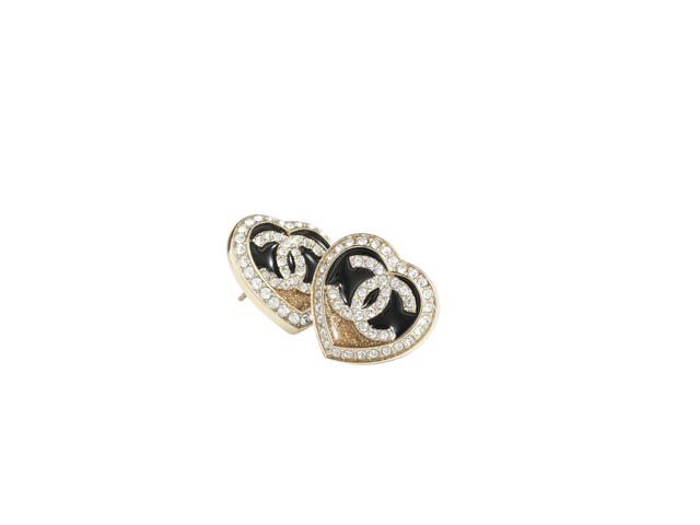 Chanel Chanel Stud Earrings In Gold Black Dark Gold and Crystal - view 3