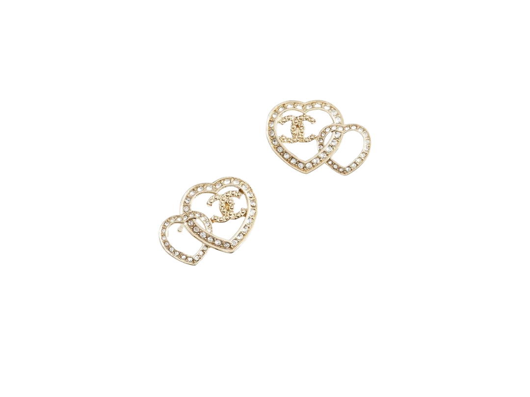 Chanel Chanel Stud Earrings In Loop Heart Shape Metal-Diamantés With Gold-Crystal Hardware