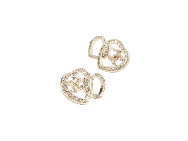Chanel Chanel Stud Earrings In Loop Heart Shape Metal-Diamantés With Gold-Crystal Hardware - view 2