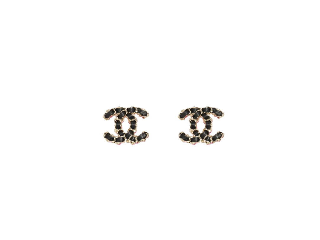 Chanel Chanel Stud Earrings In Metal Calfskin & Gold Black Pink