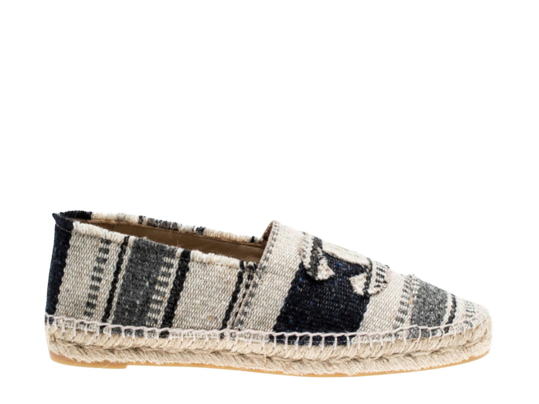 Chanel Chanel Tweed CC Espadrilles Canvas Striped Black Cream (W)