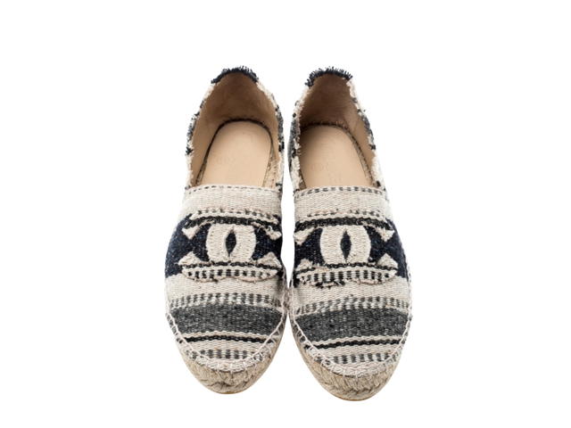 Chanel Chanel Tweed CC Espadrilles Canvas Striped Black Cream (W) - view 3