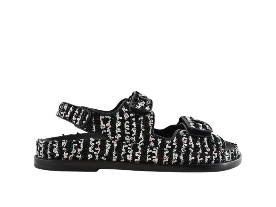 Chanel Chanel Tweed Dad Sandals Black-White (W)