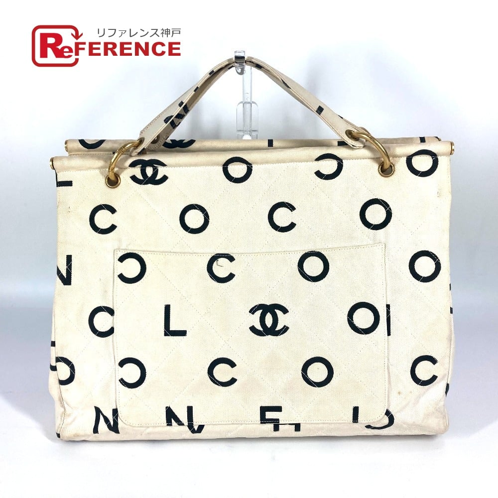 Chanel CHANEL vintage Logo pattern Bag Tote Bag Hand Bag Canvas White/Black