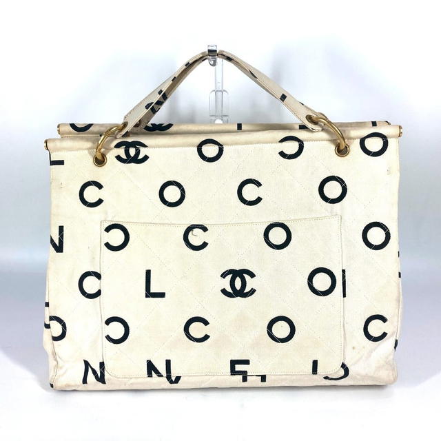 Chanel CHANEL vintage Logo pattern Bag Tote Bag Hand Bag Canvas White/Black - view 2