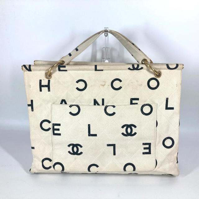 Chanel CHANEL vintage Logo pattern Bag Tote Bag Hand Bag Canvas White/Black - view 3