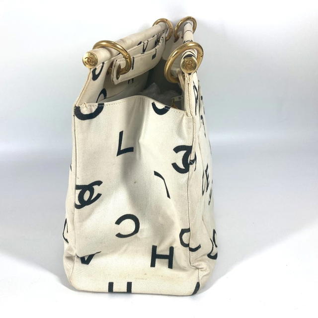 Chanel CHANEL vintage Logo pattern Bag Tote Bag Hand Bag Canvas White/Black - view 5