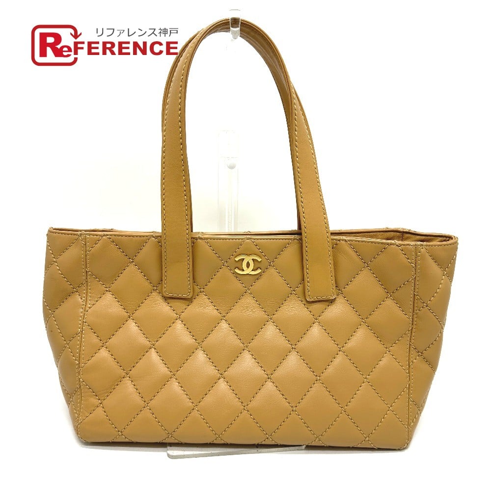 Chanel CHANEL Wild stitch With bag pouch Tote Bag Calfskin Beige