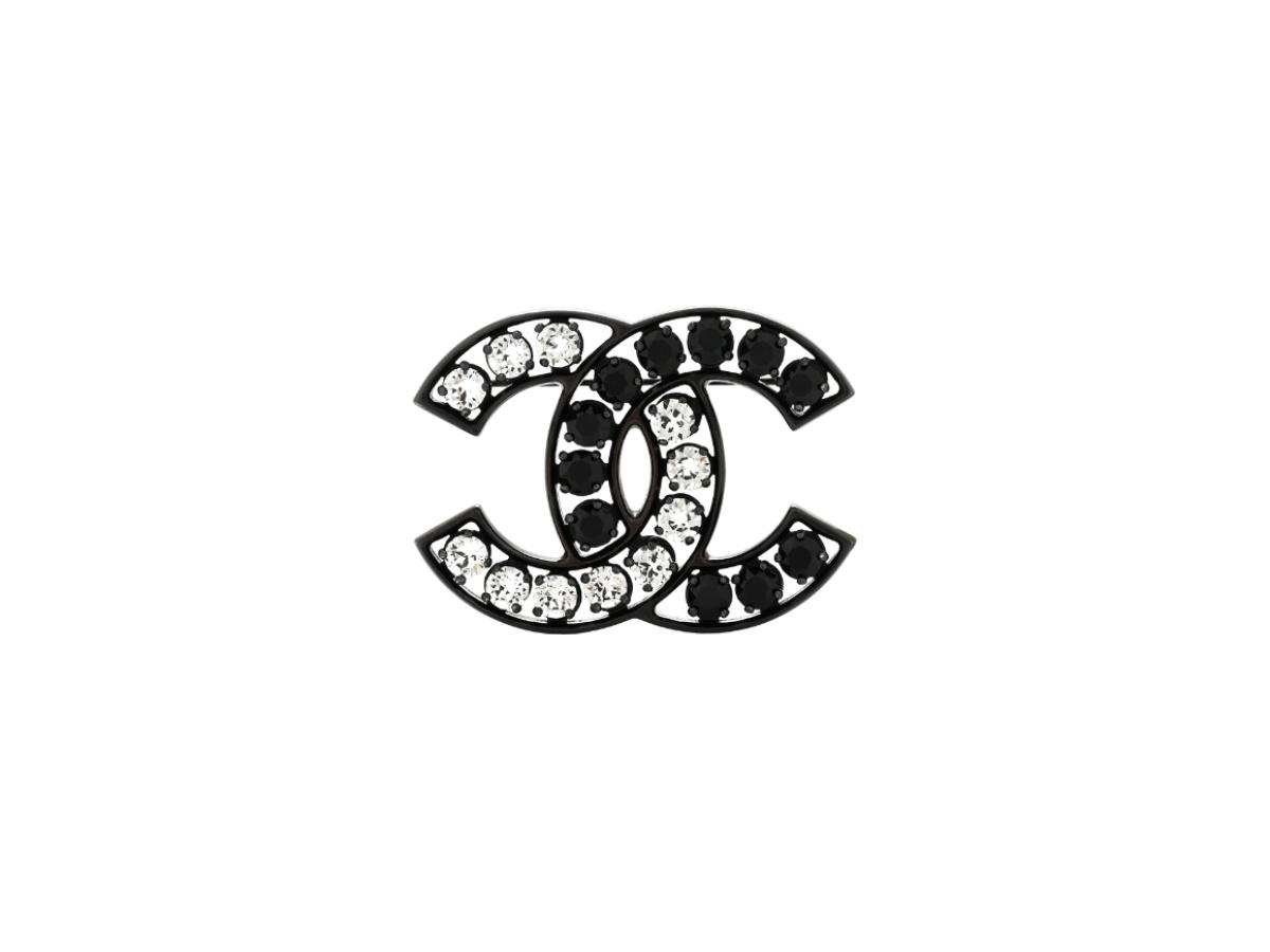 Chanel Chanel Metal Crystal CC Brooch Silver Black