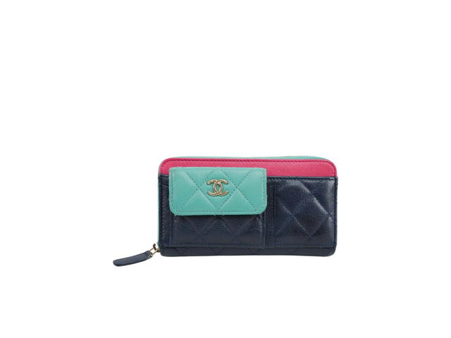 Chanel Chanel Cruise Quilted Calfskin Zip Wallet Navy Mint Fuchsia - view 1