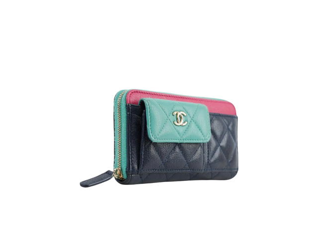 Chanel Chanel Cruise Quilted Calfskin Zip Wallet Navy Mint Fuchsia - view 2