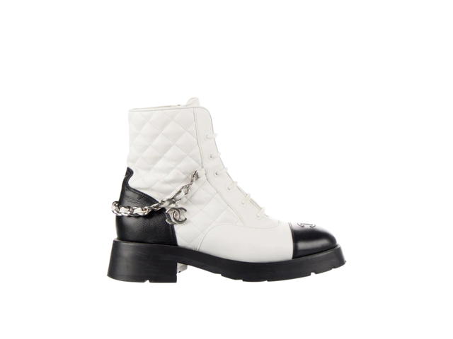 Chanel Chanel Interlocking CC Logo Combat Boots White - view 1