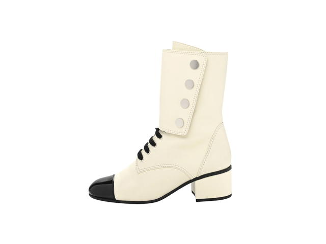 Chanel Chanel Patent Cap Toe CC Lace Up Boots Ivory - view 2