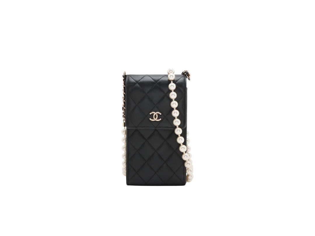 Chanel Chanel Small Flap Phone Bag Pearl Chain Black