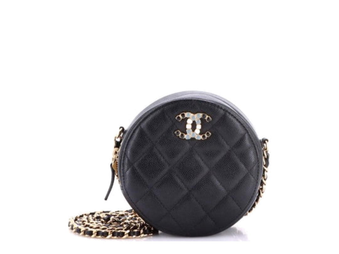 Chanel Chanel Coco Candy Round Clutch With Chain Quilted Caviar Black