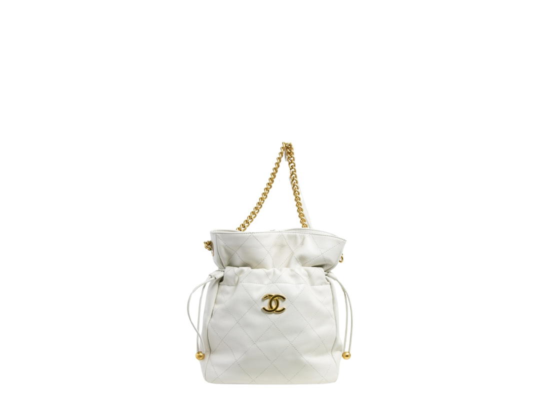 Chanel Chanel Bucket Chain Shoulder Bag In White Lambskin With Gold Hardware