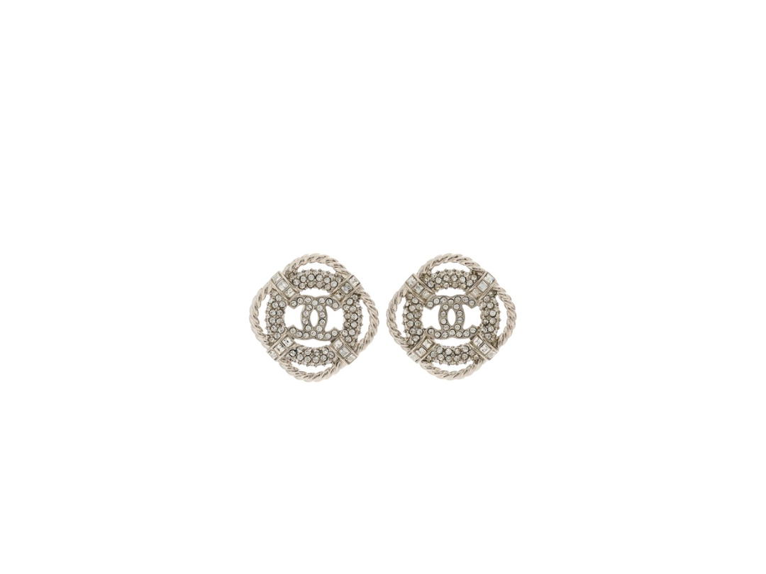Chanel Chanel Crystal CC Lifesaver Earrings Silver