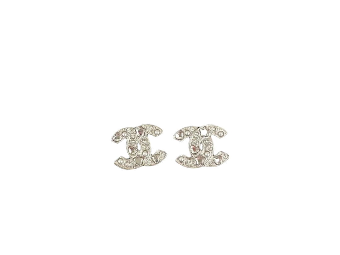 Chanel Chanel Coco Mark Rhinestone Earrings In Silver Hardware