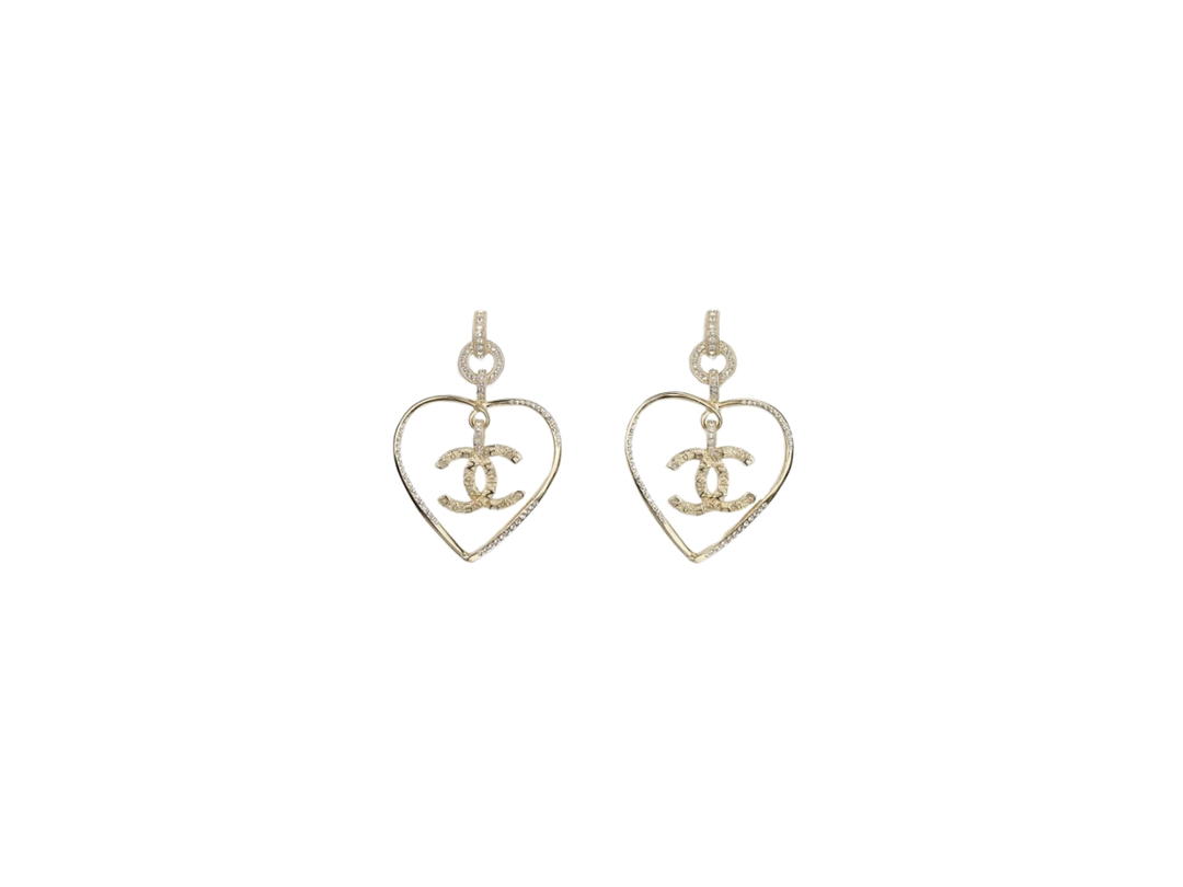 Chanel Chanel Double C Logo Metal Crystal Earrings Gold