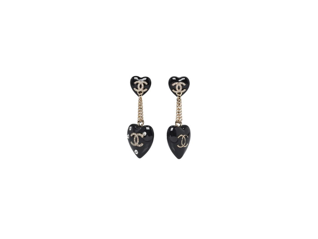 Chanel Chanel Double Heart CC Drop Earrings In Black Resin And Crystal