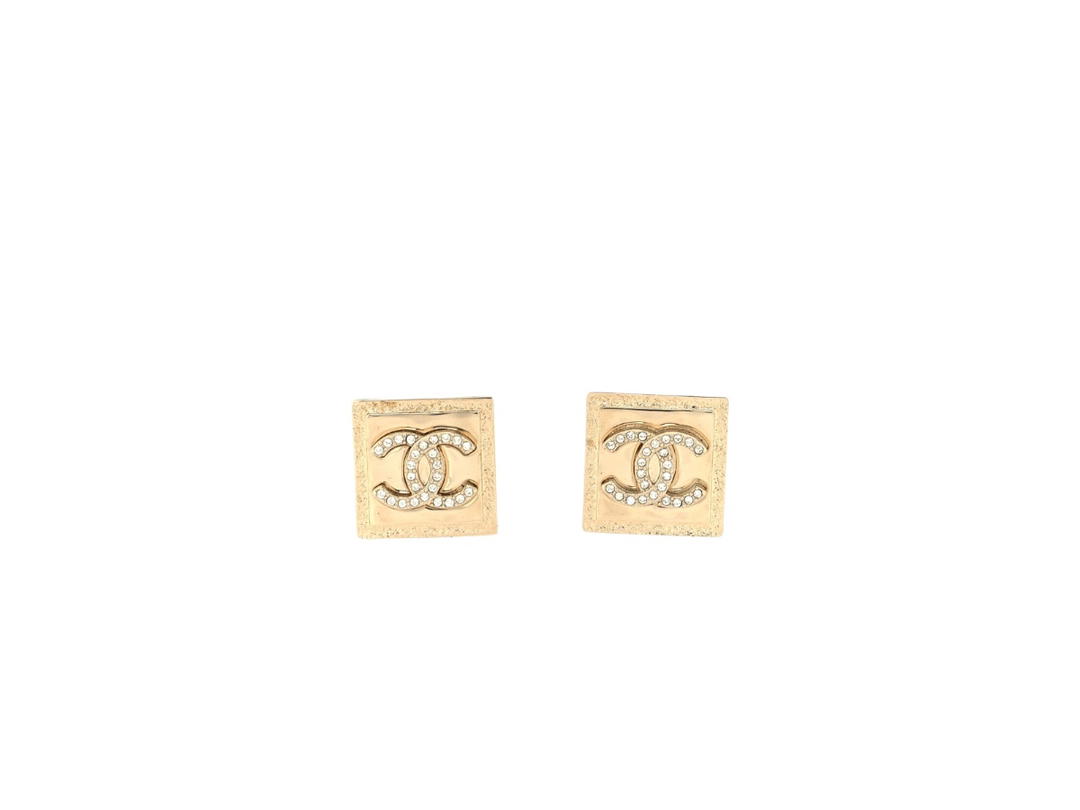 Chanel Chanel Square CC Earrings In Metal And Crystal With Gold Hardware